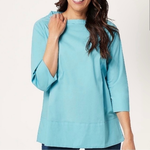 New - MARTHA STEWART STRETCH POPLIN BLOUSE - MEDIUM - Sea Blue - Picture 1 of 6